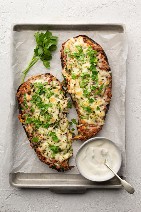 Papoutsakia – Roasted Eggplant, Beef Bolognese, Cheese