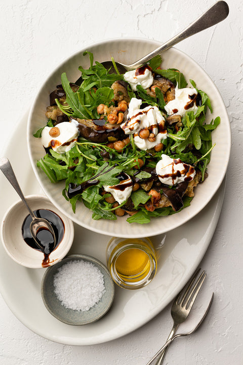 Roasted Eggplant, Chickpea, Rocket Salad